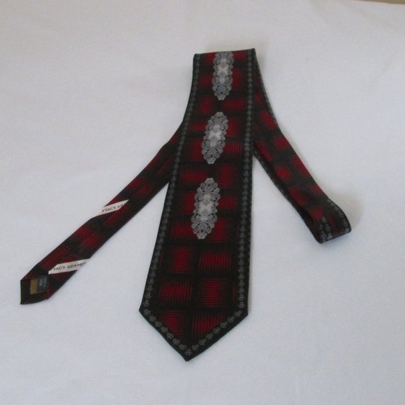 Stacy Adams Red and Black Tie w\ Silver Decor and Accents. - Picture 3 of 3